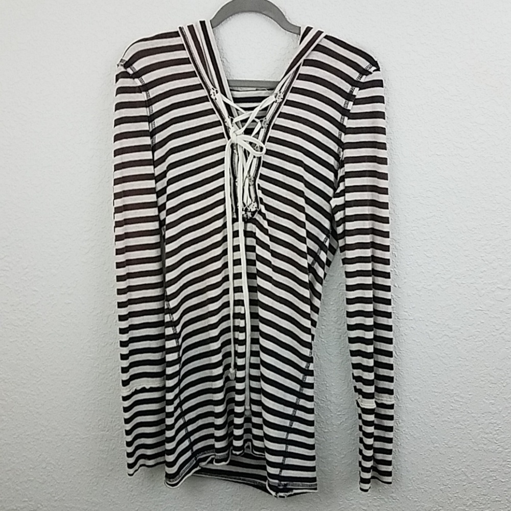 𝅺we the free striped hoodie lace up metal accents Large